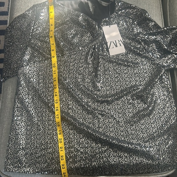 Zara Silver Grey Sequin Metallic Long Sleeve Top with Knot Size M - Picture 10 of 10